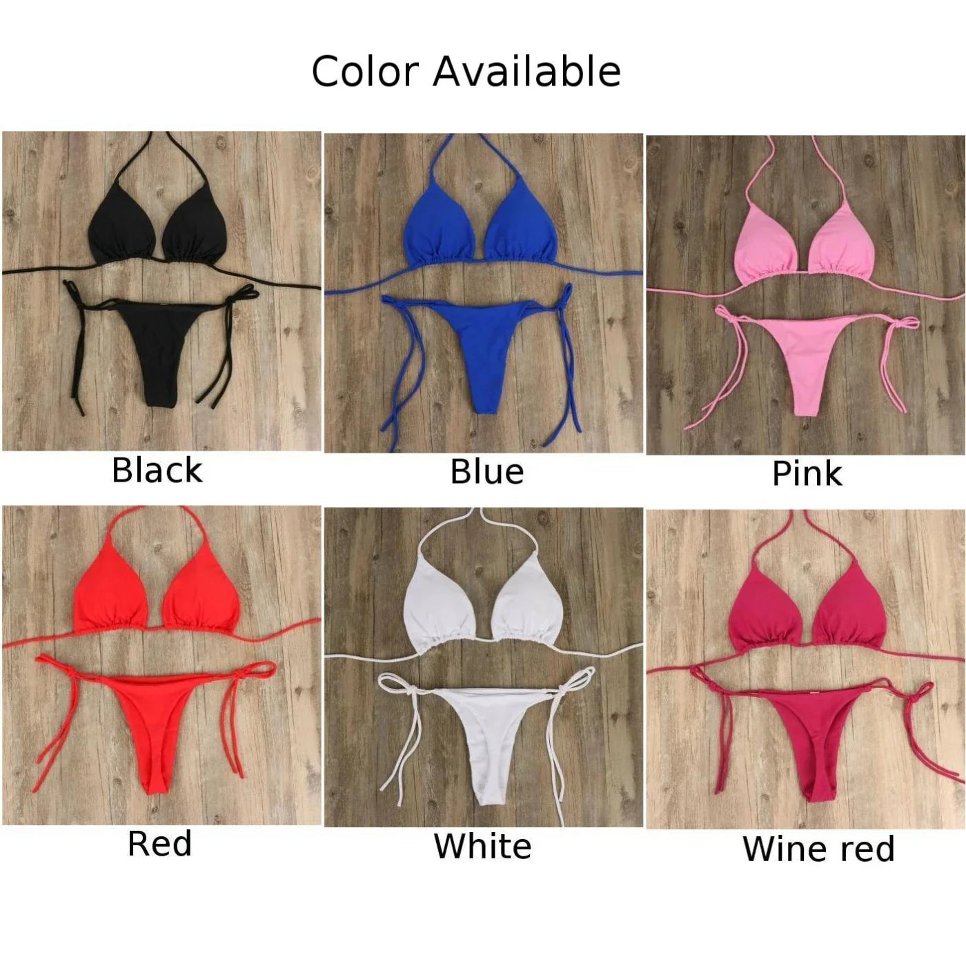 qgtao Women Thong Bikini Set Side Tie Sexy Swimsuit Bandage Style Brazilian Swimwear Neck Hanging Solid Color Adjustable Swimsuit Set