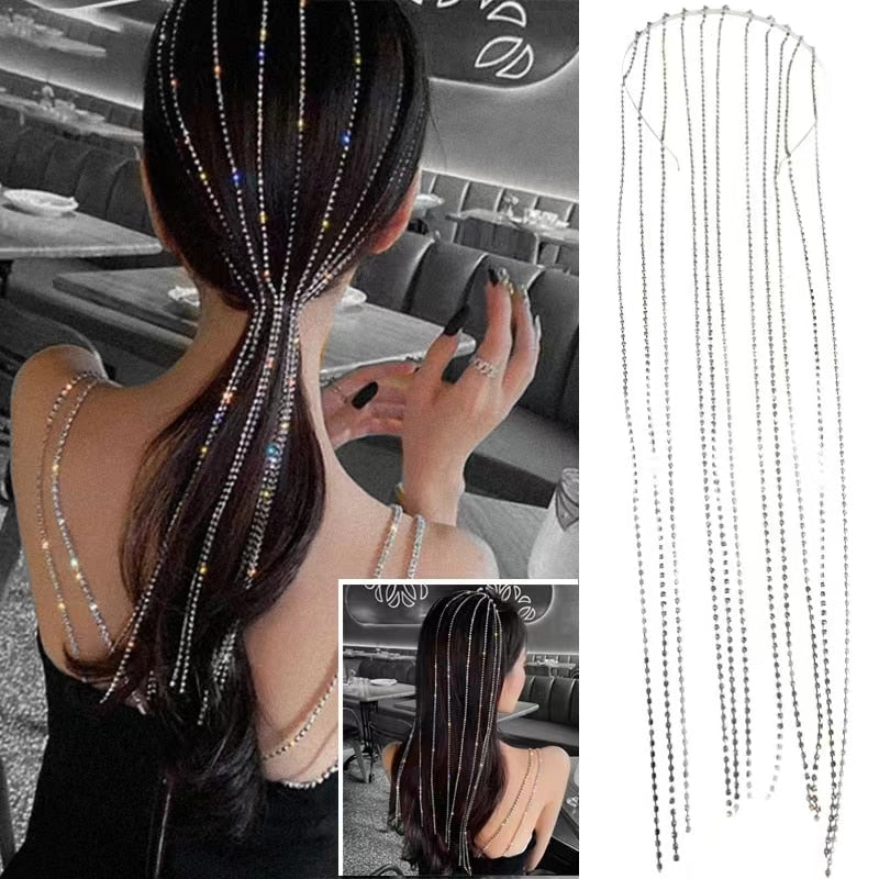 2021 New Flashing Diamond Chain Hairpin Braided Hair Headdress Tassel Hairpin High Sense Temperament Dirty Braided Hairband