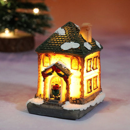 Christmas Decorations Holiday Village Set Lighted Xmas Village Houses with Figurines Small Christmas Scene Gift Home Ornament