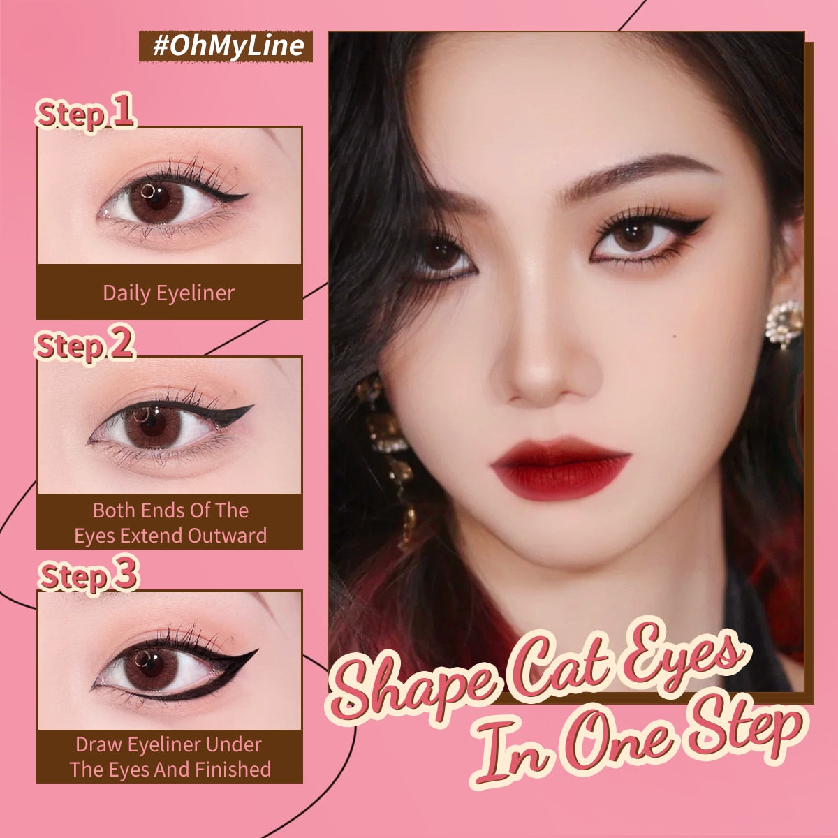 OhMyLine Black Liquid Eyeliner Waterproof Fast Dry Long Lasting Eye Liner Pencil Makeup Cosmetic Tools