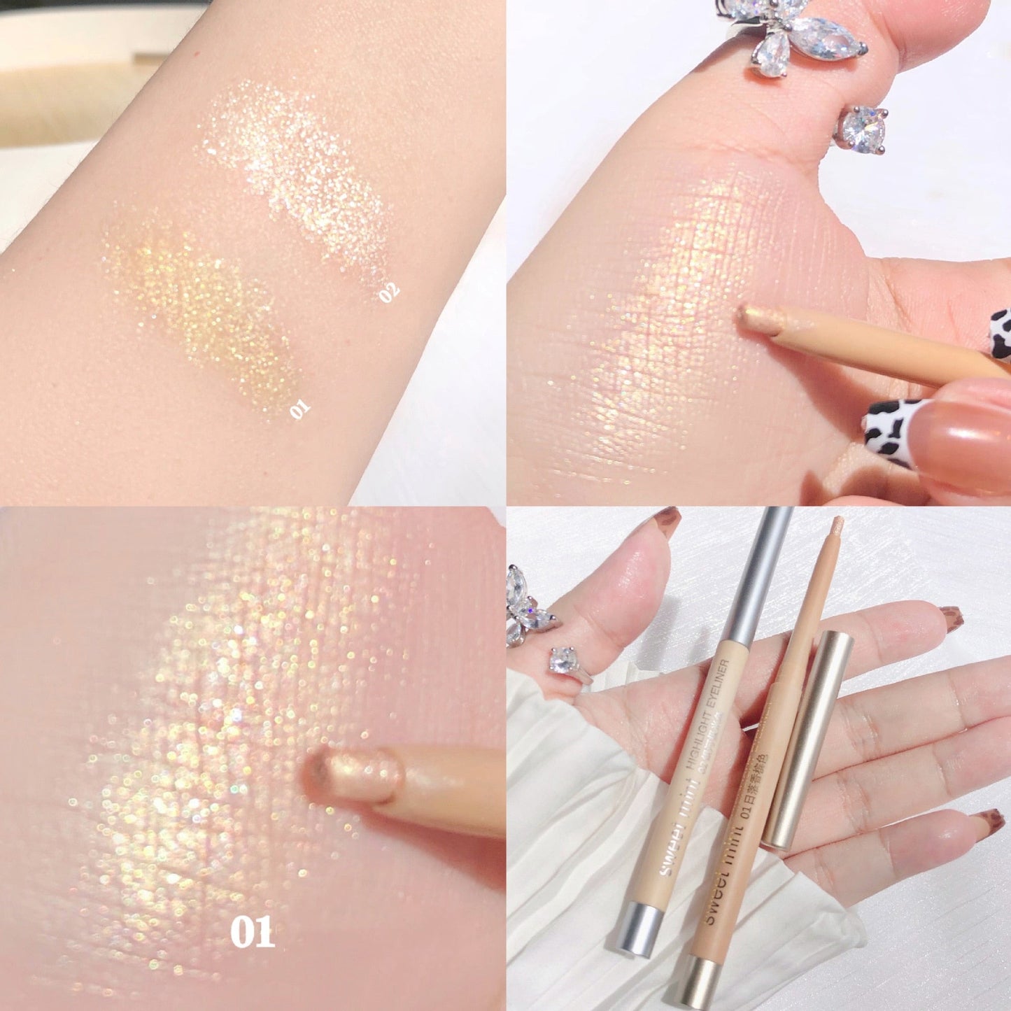 1PC Diamond Glitter Eye Liner Pencil Eye Makeup Highlighter Waterproof Pearl White Brighten Silkworm Shadow Liquid Eyeliner Pen