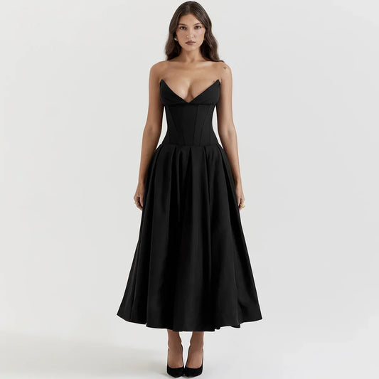 qgtao Strapless Formal Occasion Dress Black Sexy Bodycon Corset Party Dresses A Line Elegant Long Dresses New in Clothing