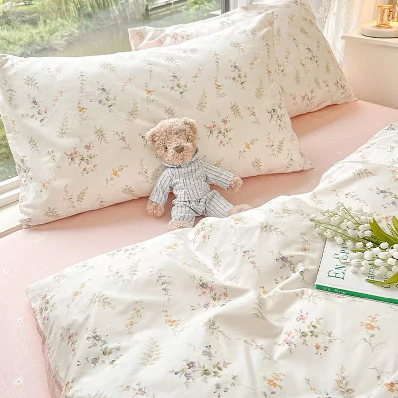 Yeknu Ins Pink Flowers Bedding Set Flat Bed Sheet Duvet Cover Twin Full Queen Nordic Bed Linen Boy Girl Bedding Sets Flower Cherry