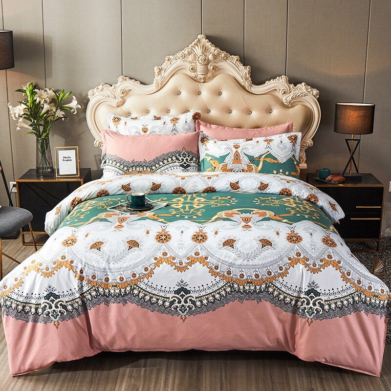 Yeknu 4pcs Set Winter Soft Nordic Double Bed Bedding Set Luxury Jacquard Non-irritating Sheet Quilt Cover Pillowcase 200x230cm