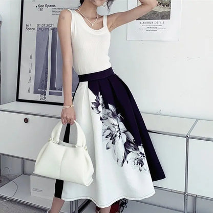 Vintage High Waist Women Tutu Skirt Korean Women's Clothes High-End Printing All-match Streetwear Irregular Skirts A-line Skirt