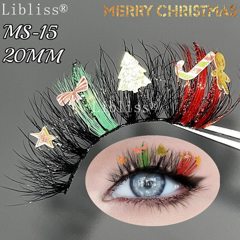 15-20MM Party Fluffy Halloween Christmas Mink Lashes Vendor 3D 5D Glitter Colored Fake Eyelashes Box Package Makeup Tools