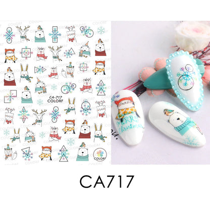3D Christmas Sticker for Nails Cute Cartoon Sliders Snowflake Elk Xmas Tree Decal Gel Polisn Manicure Nail Art Decor SACA717-724