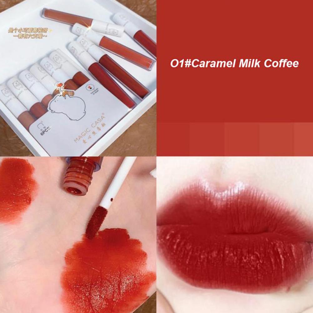 6pcs/set Waterproof Lipstick Sexy Red Lip Lip Stick Vintage Matte Velvet Lip Gloss Long Lasting Non-stick Cup Makeup Cosmetics