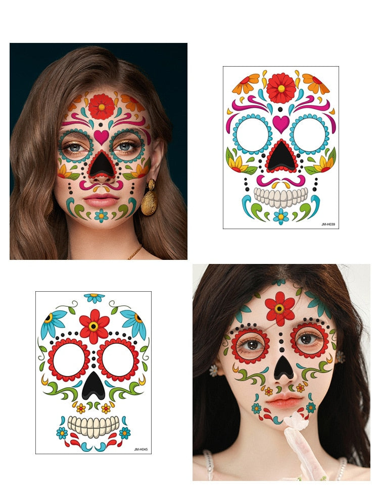 waterproof temporary tattoo sticker halloween face eye mouth fake tattoo water transfer Day of The Dead Skull Makeup Beauty