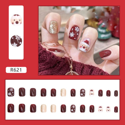 24pcs/Box Detachable Coffin False Nails Wearable French Ballerina   Christmas Fake Nails Full Cover Nail Tips Press On Nails