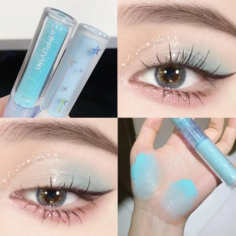 qgtao  -  2 in 1 Blue Liquid Eye Shadow Matte Sequins Pearlescent Eye Makeup Lying Silkworm Brightening Droplet Tear Makeup Beauty Tools