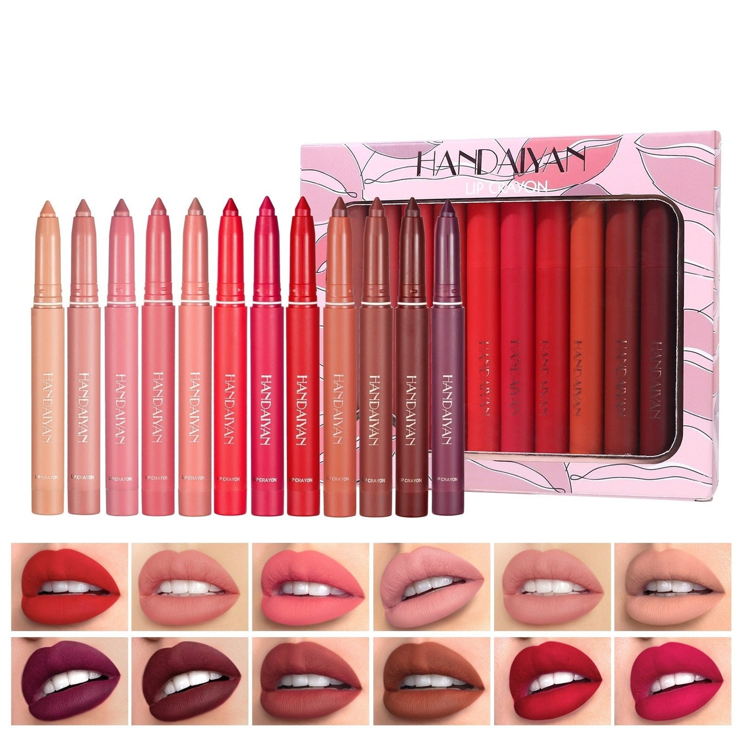 12pcs Matte Nude Lipstick Set Lip Liner with Box Christmas Gifts Makeup for Women Friends Waterproof Lip Ink Crayon