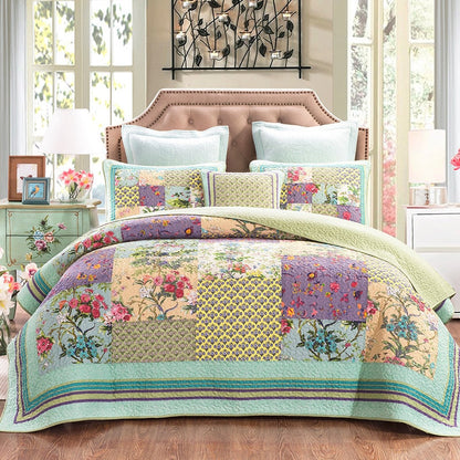 Yeknu Vintage Quilt Set 3PCS Patchwork Bedspread on the Bed Cotton Coverlet King Size Quilted Blanket on Bed Comforter