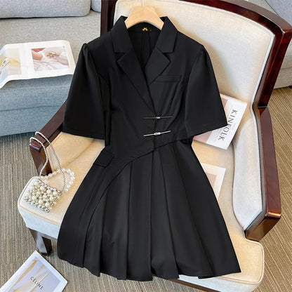 qgtao Plus-size women's Summer Fashion Polyester suit Dress Black commuter professional dress Mature dry party dress