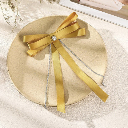 AWAYTR New Bow Pearls Chain Barrettes Hairpins For Women Rhinestone Spring Hair Clips Ribbon Headband Ponytail Hair Accessories