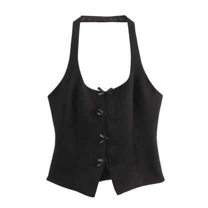 qgtao 2024  Women's Bow Halter Neck Top Official Store Traff Man Woman Clothing Y2k Clothes Corset Tanks