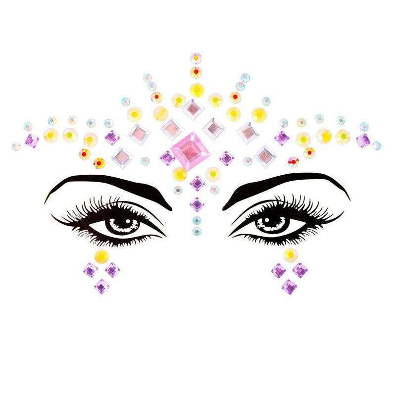 Face Festival Stickers 3D Eyebrow Diamond Temporary Tattoo Kids Show Makeup Halloween Party DIY Face Jewelry Tattoo Decoration