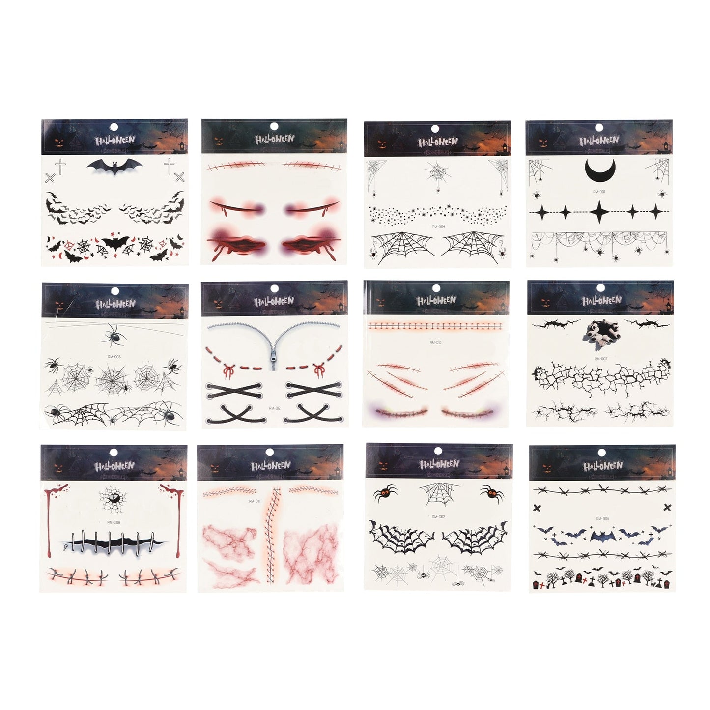 4 Pairs Halloween Eyeliner Stickers Horror Fashion Party Makeup Tools Spider Bat Decorative Eyeliner Eyeshadow Stickers for Wome