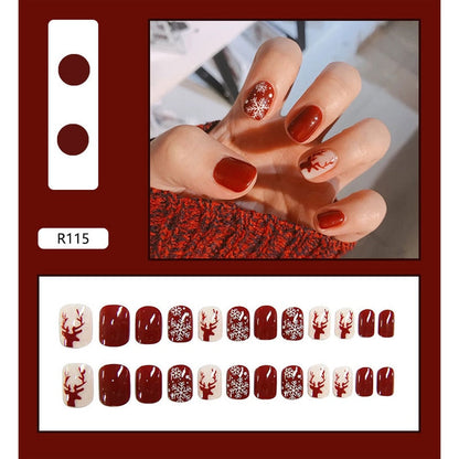 24pcs/Box Detachable Coffin False Nails Wearable French Ballerina   Christmas Fake Nails Full Cover Nail Tips Press On Nails