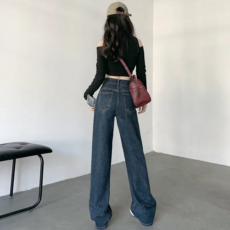 qgtao  High Waiste Jeans Y2K Fashion Women Clothing Blue Black Straight Leg Denim Pants Trousers Mom Jean Baggy Trousers Tall