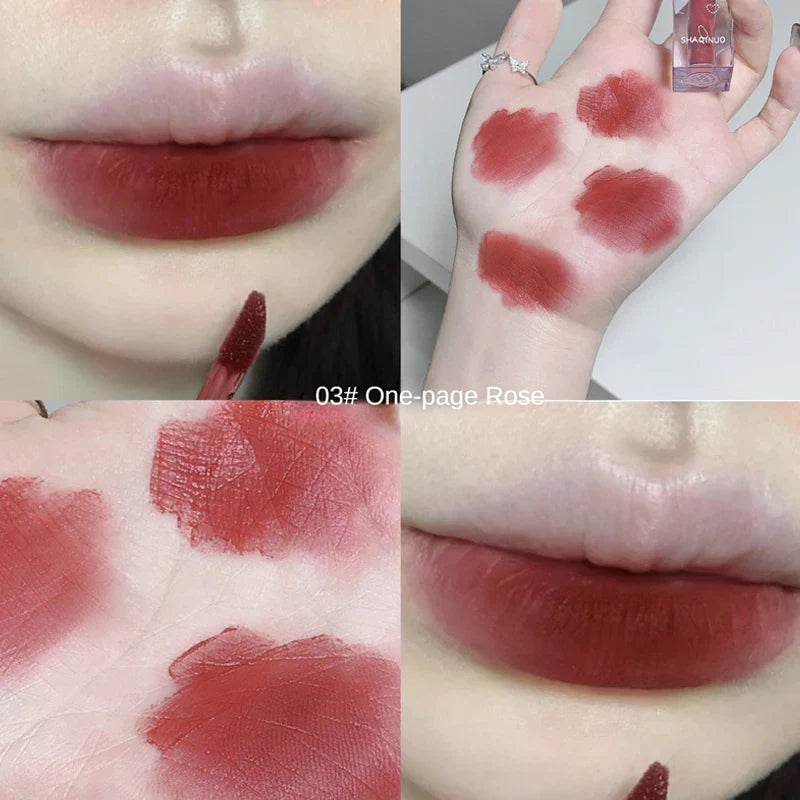 qgtao  6 Colors Cream Air Velvet Matte Lip Glaze Silky-smooth Long Lasting Lip Tint Waterproof Non-stick Cup Lip Gloss Makeup Cosmetics