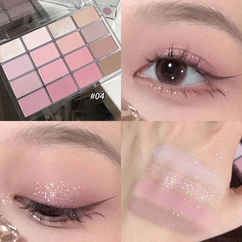 qgtao 16 Colors Eyeshadow Palette Low Saturation Rose Pink Pearly Matte Glitter Eyeshadow Shiny Eye Shadow Long-lasting Eye Makeup