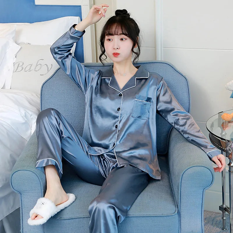 qgtao Womens Silk Satin Pajamas Pyjamas Set Sleepwear Pijama Pajamas Suit Female Sleep Silk Like Home Clothes 5XL Large Size Nightwear