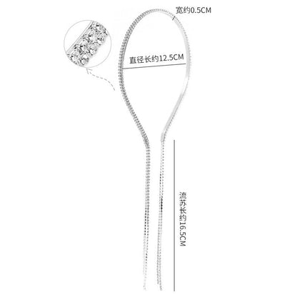 Shining Luxury Alloy Rhinestone Hairbands For Women Long Chain Tassel Bands Crystal Headband Wedding Hair Band Accessories