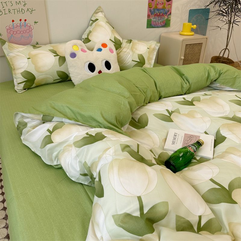 Yeknu Korean Style Bedding Set Boys Girls Twin Queen Size Duvet Cover Flat Sheet Pillowcase Bed Linen Kids Adult Fashion Home Textile