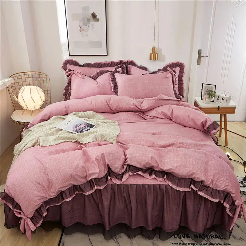 Yeknu Luxury Princess Bedding Sets Kawaii Bed Skirt Sheet and Pillowcase Bed Comforter Set Girls Duvet Cover 4pcs Set Home Decoration