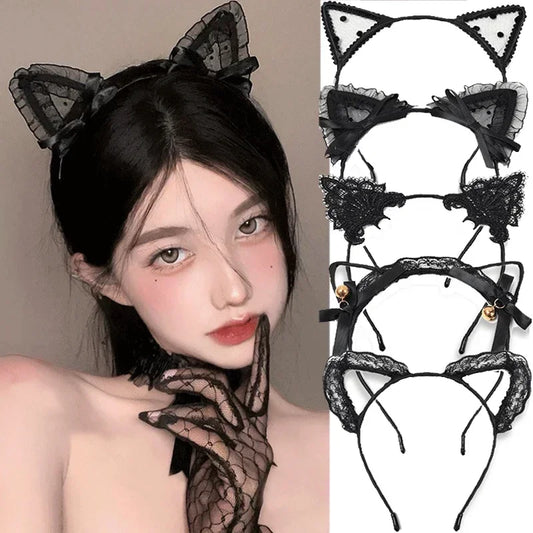 OKLULU  -  Women Sexy Black Cat Ears Head Bezel Fashion Lace Lady Hairband Cosplay Headwear Headband Girl Birthday Party Hair Accessories