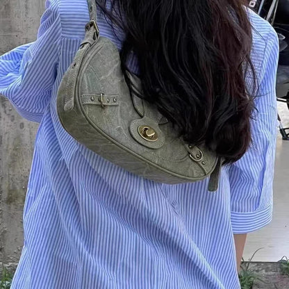 qgtao Y2k Vintage Shoulder Bag American Street Style Rivets Green Canvas Handbag Gothic Punk Biker Cool Designers Underarm Bag