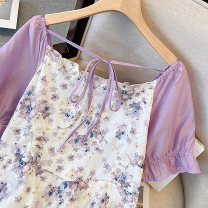 qgtao Plus-size women's Summer casual dress Halter Strap Layered hem Design Polyester knee-length party dress Comfortable floral dress