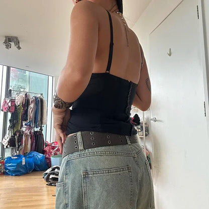 qgtao Y2K Sexy Corset Crop Tops Women Aesthetic Bandage Slim Tank Top Streetwear Harajuku Camis Backless Goth Punk Camisoles