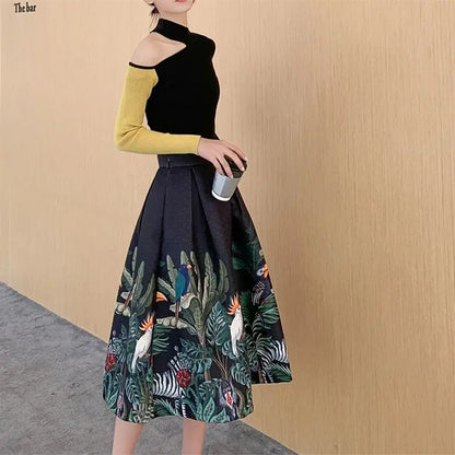 Vintage High Waist Women Tutu Skirt Korean Women's Clothes High-End Printing All-match Streetwear Irregular Skirts A-line Skirt