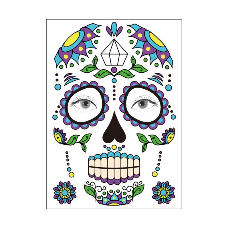 waterproof temporary tattoo sticker halloween face eye mouth fake tattoo water transfer Day of The Dead Skull Makeup Beauty