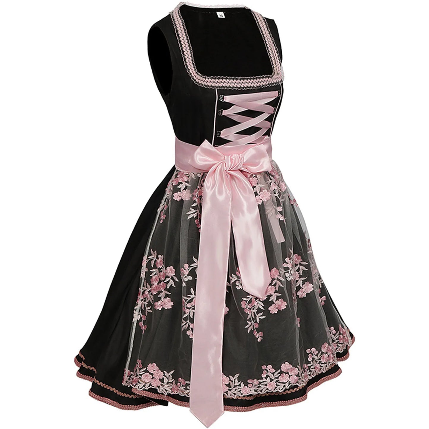 qgtao  -  Women Oktoberfest Dress With Floral Sheer Apron Lace-Up Dirndl Dresses Festival Traditional Bavarian Beer Costumes Clothes