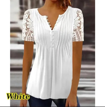 Lace Long Sleeve Pleated Blouse Women Sexy V Neck Hollow Out Button T Shirts Lady Spring Autumn Clothes Tops