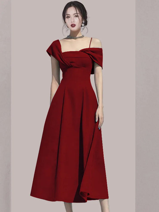 qgtao New Fashion Runway Designer Summer Slim A Line Party Dresses Lady Vintage Elegant Birthday Midi Dress Robes