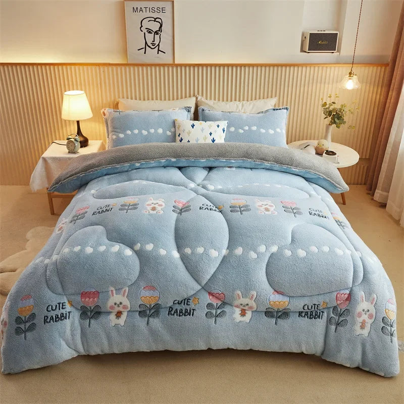 Yeknu Autumn and Winter Double Face Quilt Snow Velvet Milk Velvet Winter Quilt Thickened Quilt Core Single Double Bedding