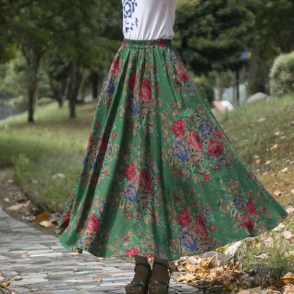 Summer Ethnic Style Cotton Linen Bohemian Streetwear Y2k Skirt Fashion Clothes Long Skirts Women Clothing Casual Vintage Elegant