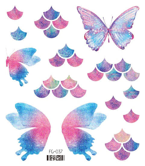 Fairy Butterfly Wings Shiny Tattoo Sticker Waterproof Eyes Face Hand Body Art Fake Tattoos For Women Makeup Dance Music Festival