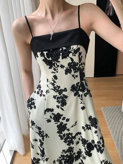 qgtao-New Summer 2023 Long Print Dress for Women Korean Elegant Fashion Sexy Sleeveless Spaghetti Strap Evening Female Clothes