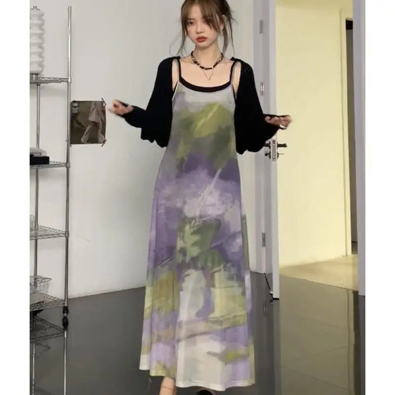 qgtao Elegant Mesh Long Dress Women Sexy Y2k Sweet Vacation Pinterest Dresses 2 Piece Set A-line Summer Casual Fashion Dress