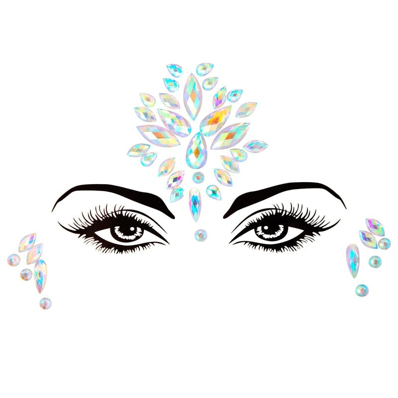 Face Festival Stickers 3D Eyebrow Diamond Temporary Tattoo Kids Show Makeup Halloween Party DIY Face Jewelry Tattoo Decoration