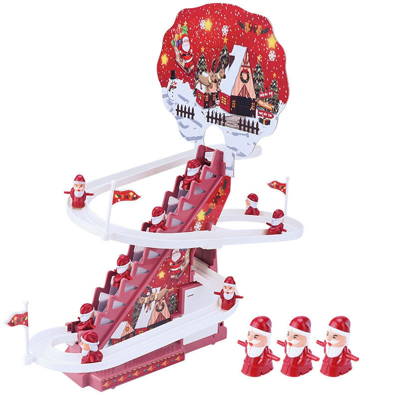 Electric Climbing Ladder Santa Claus Christmas Santa Race Track Toys Educational Music Slides Toy for Children Christmas Gift