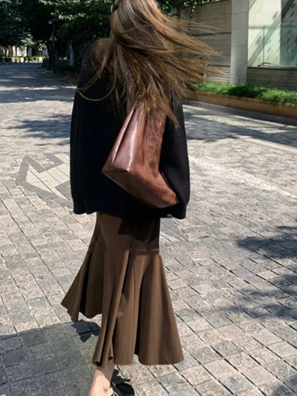 qgtao Black Long Dress Women Vintage Fishtail Dresses Female Party Fashion Long Sleeve Dress Ladies Elegant Casual Ruffle Robe