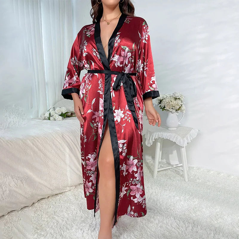 qgtaot Plus Size Pajamas for Women's Fashion, Casual, Loose Printed Pajamas for Women's Long Imitation Silk Sexy Pajamas sleepwear