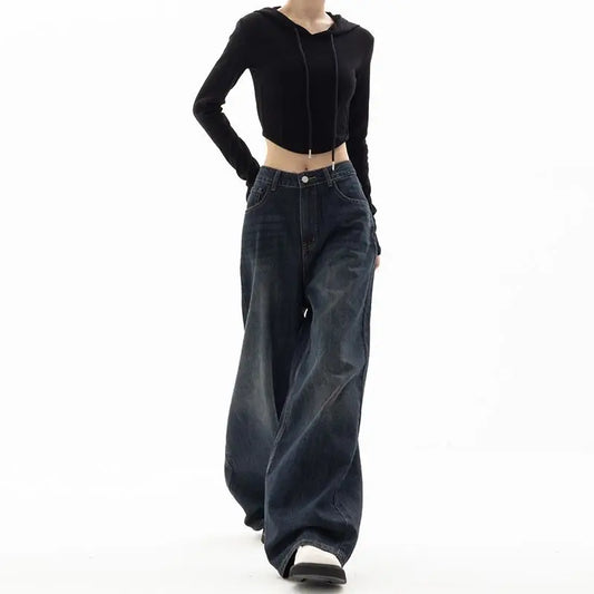 qgtao Vintage High Waist Jeans Women Y2k Harajuku Loose Korean Fashion Wide Leg Pants Oversize Straight Casual Denim Trousers