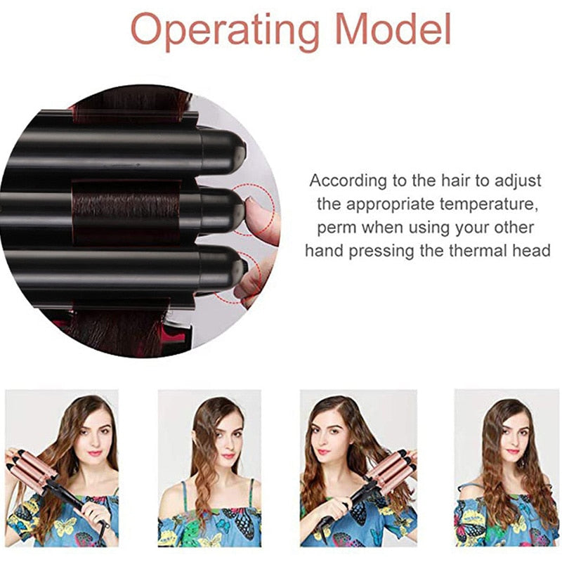 SONOFLY Foldable Hair Curling Iron 25mm Triple Barrel Ceramic Professional Curler LED Temperature Control Styling Tools JF-813